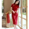 Wine Red Wedding Cheongsam Lace Dress