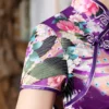 Purple Satin Long Cheongsam Floral Dress