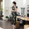 Green Chinese Cheongsam Wedding Satin Dress