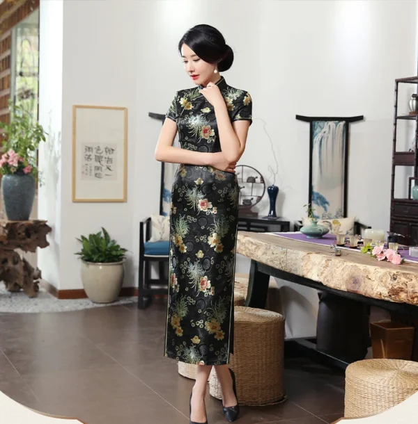 Green Chinese Cheongsam Wedding Satin Dress