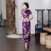 Purple Satin Long Cheongsam Floral Dress
