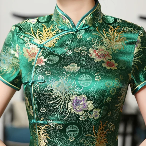 Green Chinese Cheongsam Wedding Satin Dress