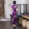 Purple Satin Long Cheongsam Floral Dress