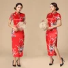 Elegant Chinese Cheongsam Print Satin Qipao