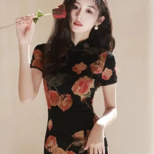 Summer Chinese Qipao High Slit Vintage Dress