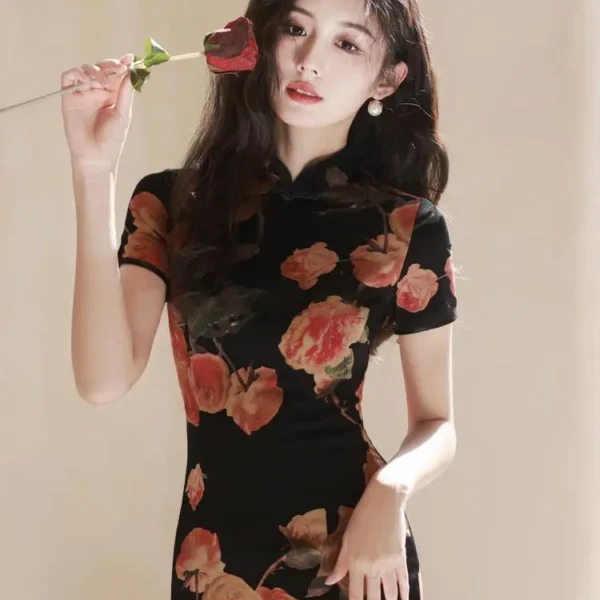 Summer Chinese Qipao High Slit Vintage Dress