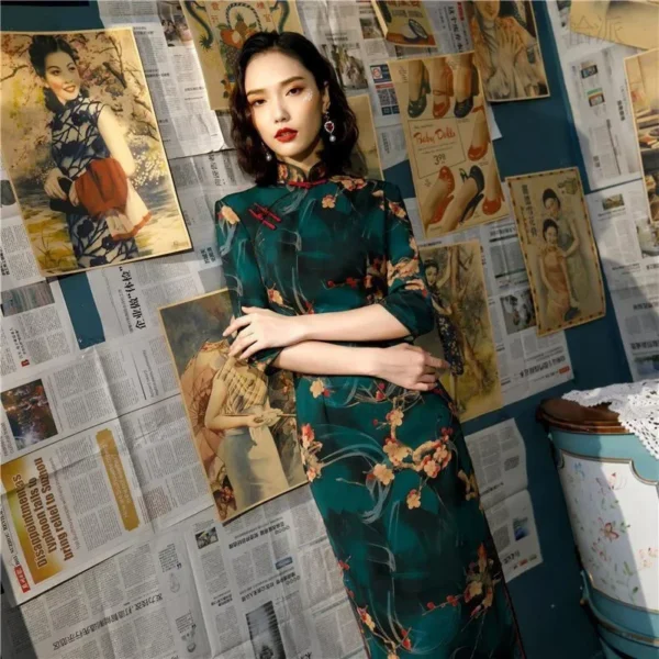 Old Shanghai Green Slim Cheongsam Dress