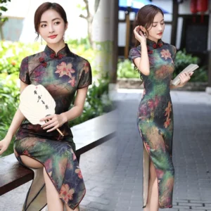 Long Cheongsam Vintage Silk Qipao Dress