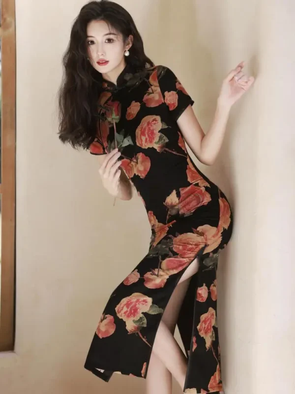 Summer Chinese Qipao High Slit Vintage Dress