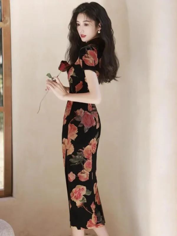 Summer Chinese Qipao High Slit Vintage Dress