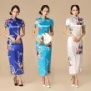 Elegant Chinese Cheongsam Print Satin Qipao