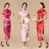 Elegant Chinese Cheongsam Print Satin Qipao