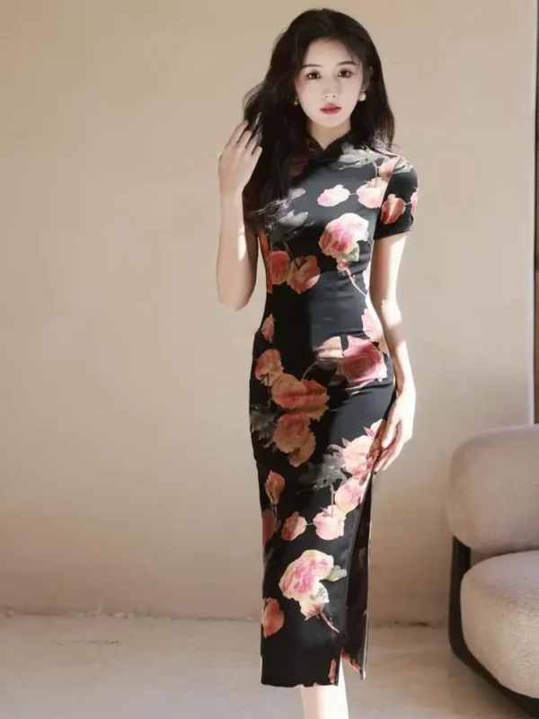Summer Chinese Qipao High Slit Vintage Dress