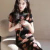 Summer Chinese Qipao High Slit Vintage Dress