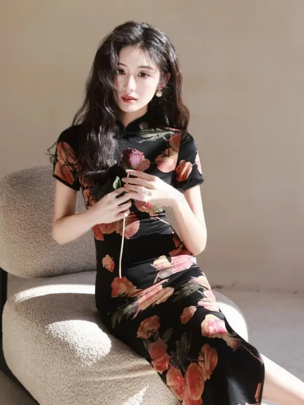 Summer Chinese Qipao High Slit Vintage Dress