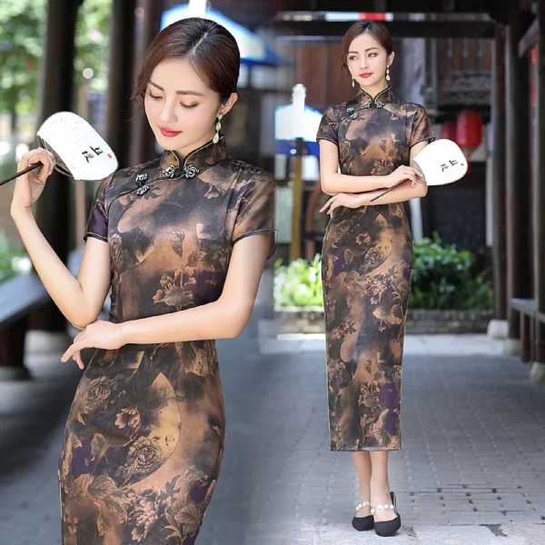 Long Cheongsam Vintage Silk Qipao Dress