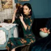 Old Shanghai Green Slim Cheongsam Dress