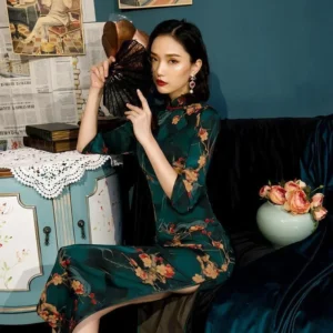 Old Shanghai Green Slim Cheongsam Dress